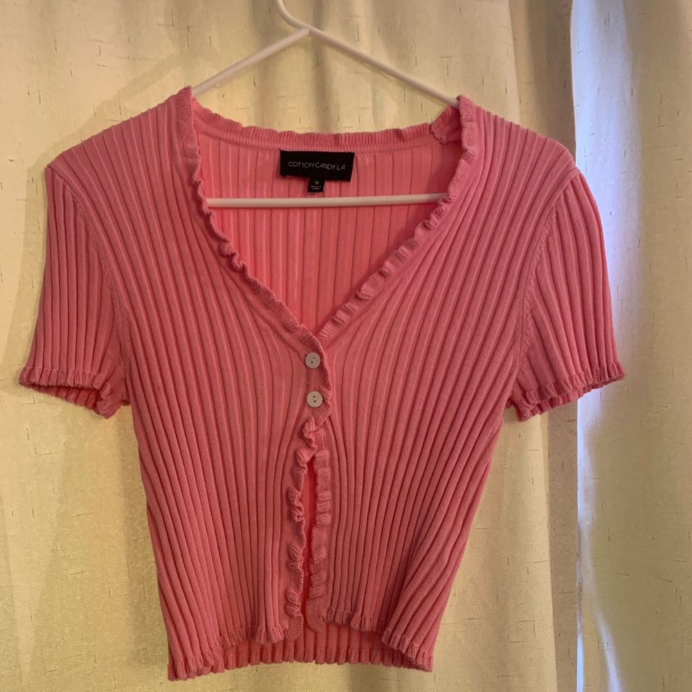 Pink ribbed crop top
